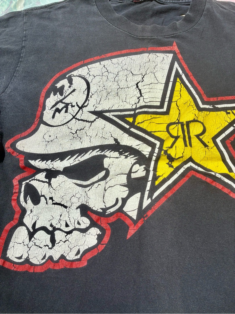 Metal militia Rockstar Energy Skull Logo Tee in Black, White & Yellow